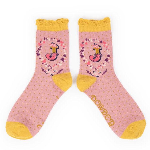 Powder Bamboo Alphabet Initial Socks J