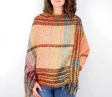 Ochra Mix Check Poncho