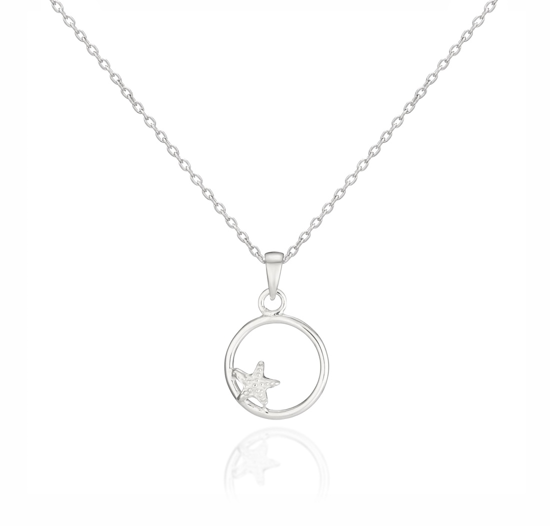 Sterling Silver Circle Starfish Pendant Necklace