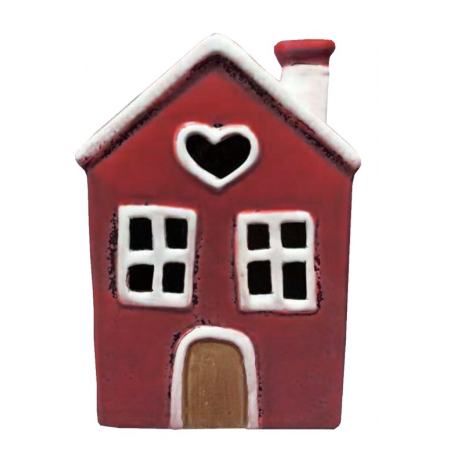 Ceramic Tealight House - Red Heart
