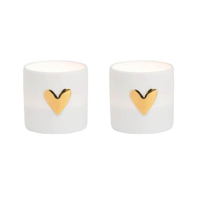 Rader Design Set Of Two Gold Heart Tea Light Holders