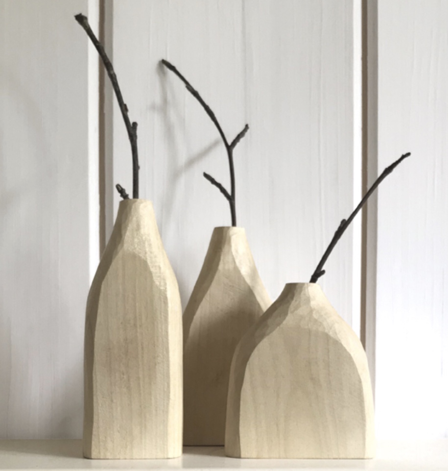 East Of India Hand Carved Vase - Pale Wood