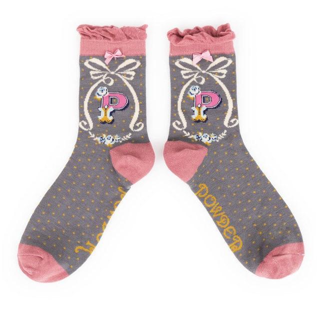 Powder Bamboo Alphabet Initial Socks P