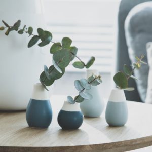 Porcelain Bud Vases Set of Four Pastel Blues - Lifestyle