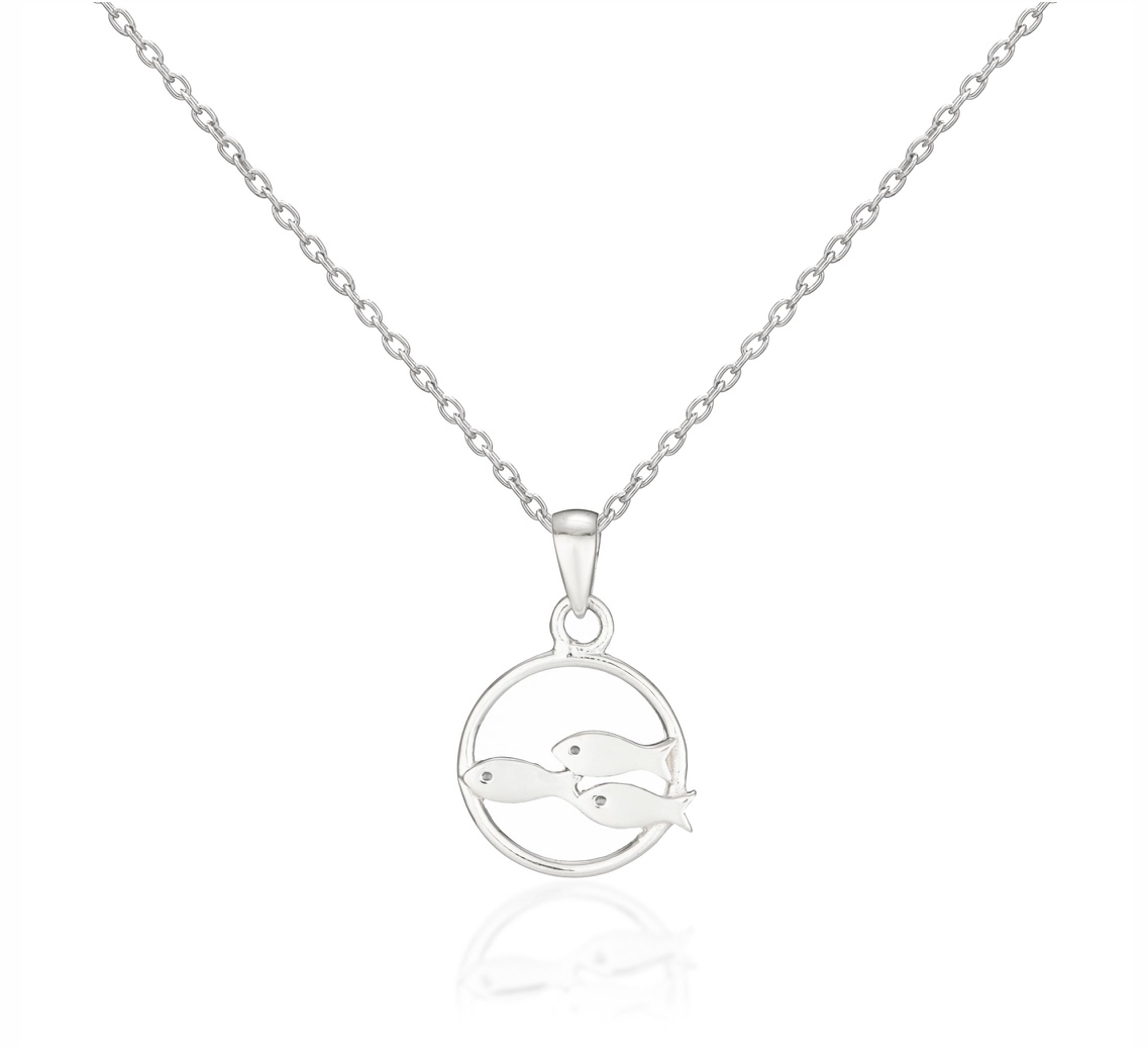 Sterling Silver Shoal Of Fish Circle Pendant Necklace
