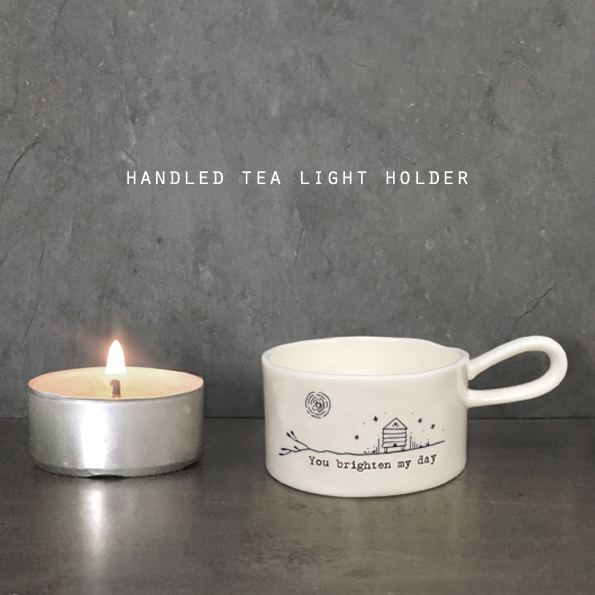 East of India Handled Tea Light Holder - You Brighten My Day