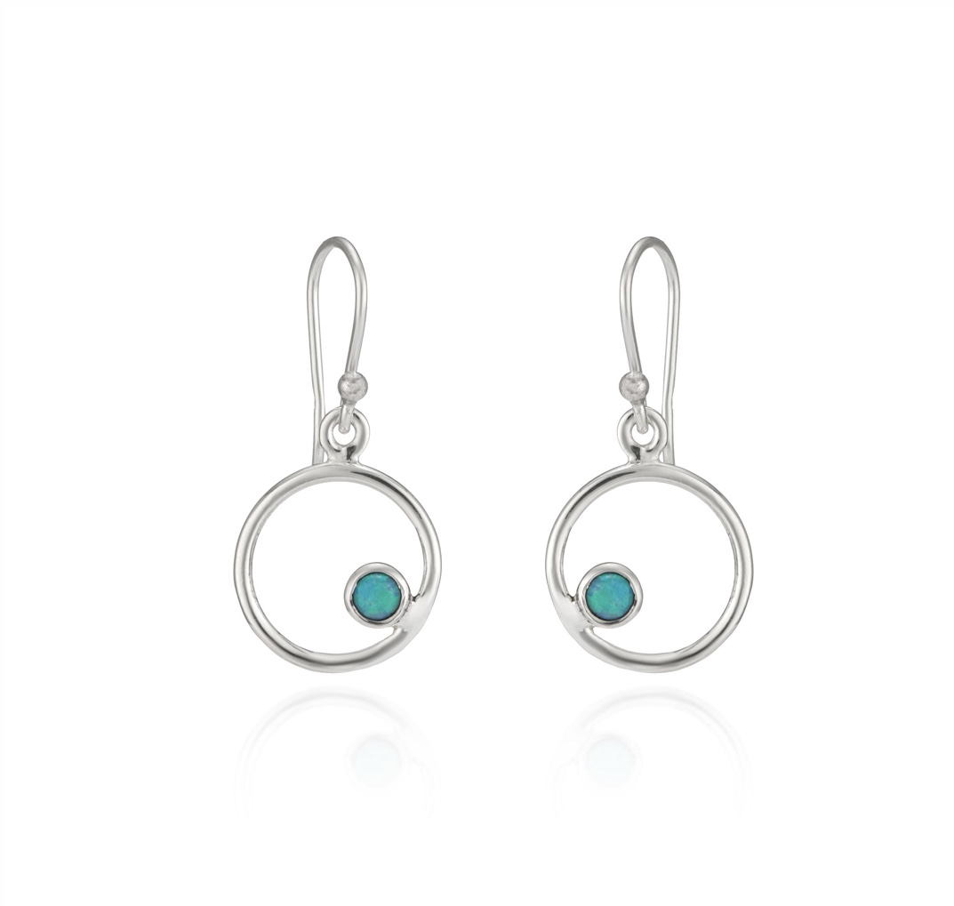 Sterling Silver Opal Circle Drop Earrings