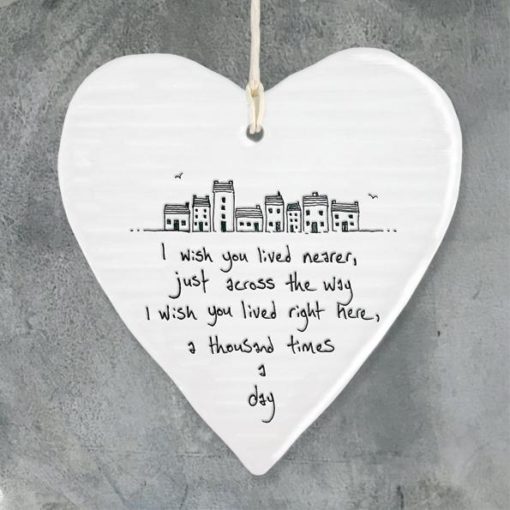 East of India Wobbly Round Hanging Heart - I Wish You Lived nearer
