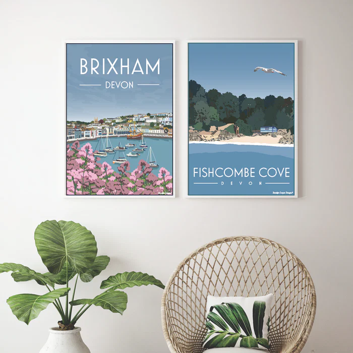 Fishcombe Cove Brixham A4 Framed Print Lifestyle 2