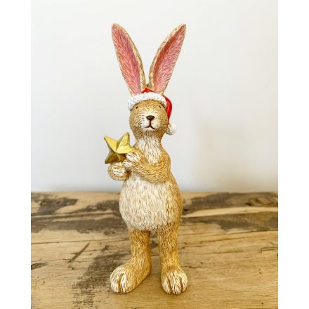 Standing Christmas Rabbit With Gold Star