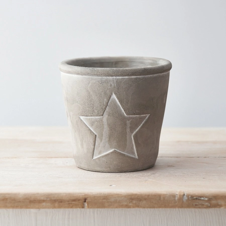Cement White Outline Star Plant Pot