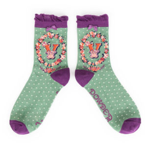 Powder Bamboo Alphabet Initial Socks V