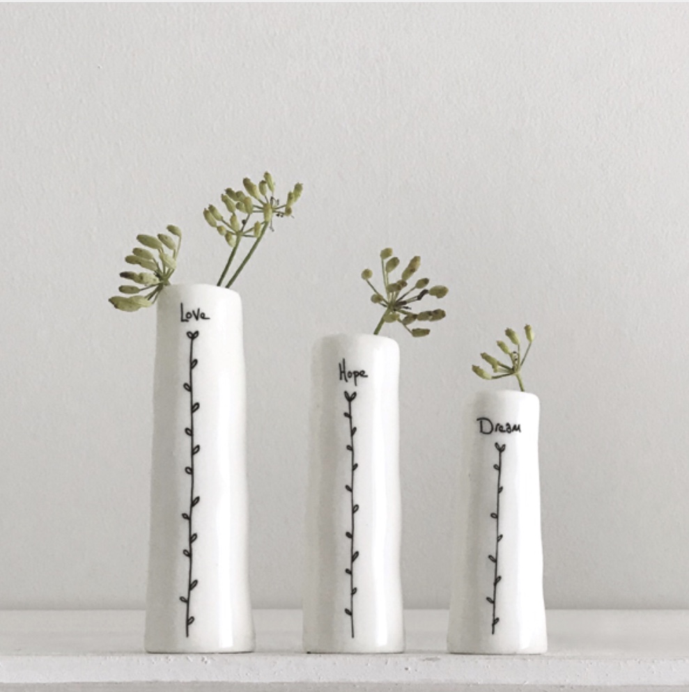 East of India Trio Of Bud Vases - Love Hope Dream