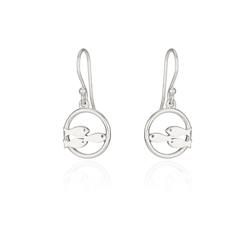 Sterling Silver Shoal Of Fish Circle Drop Earrings