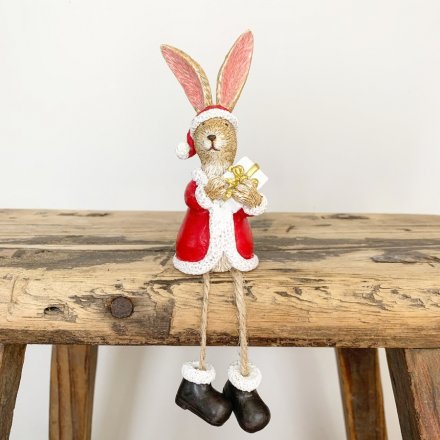 Sitting Christmas Rabbit With Present