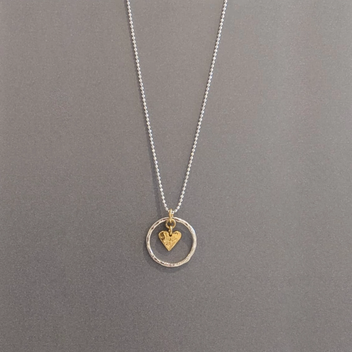 MH Sterling Silver Necklace - Circle with Gold Heart Pendant