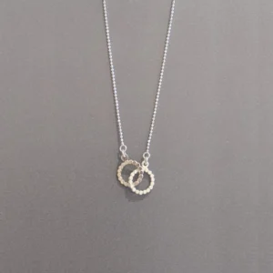 MH Sterling Silver Necklace - Double Dot Entwined Circles Pendant Angled