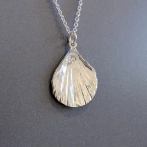 MH Sterling Silver Necklace - Fan Shell and Heart Pendant Close Reverse