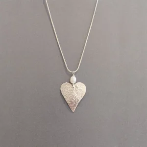 MH Sterling Silver Necklace - Medium Heart with Pearl Pendant