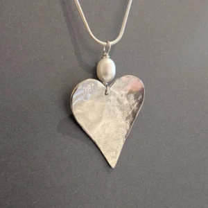 MH Sterling Silver Necklace - Medium Heart with Pearl Pendant Close Up Reverse