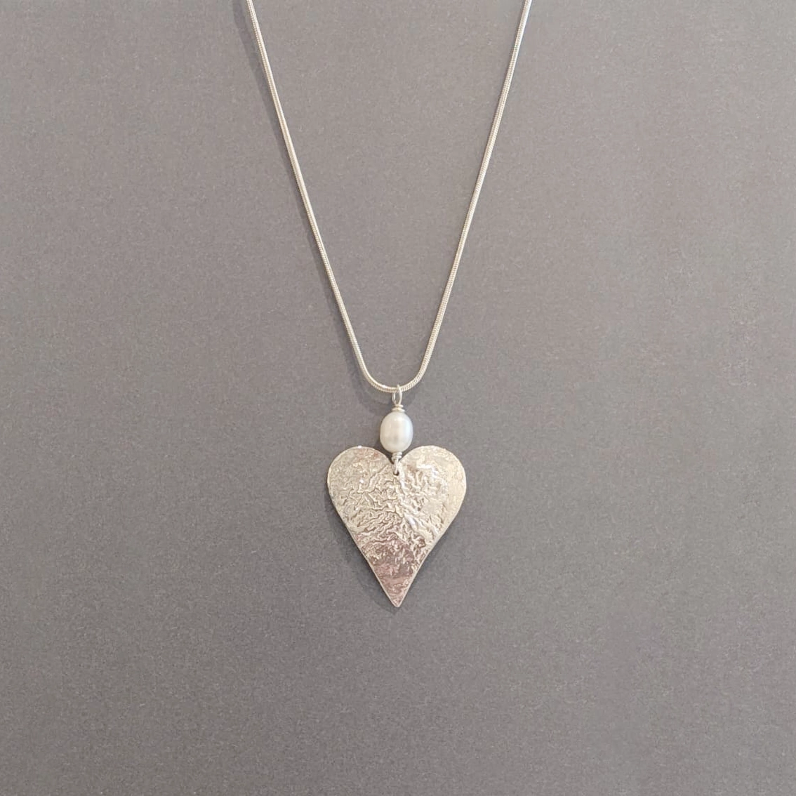 MH Sterling Silver Necklace - Medium Heart with Pearl Pendant