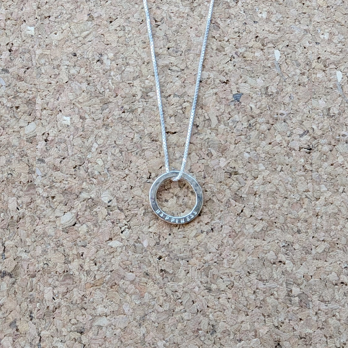 MH Sterling Silver Necklace - Sentiment Discs - Happiness - Pendant Close