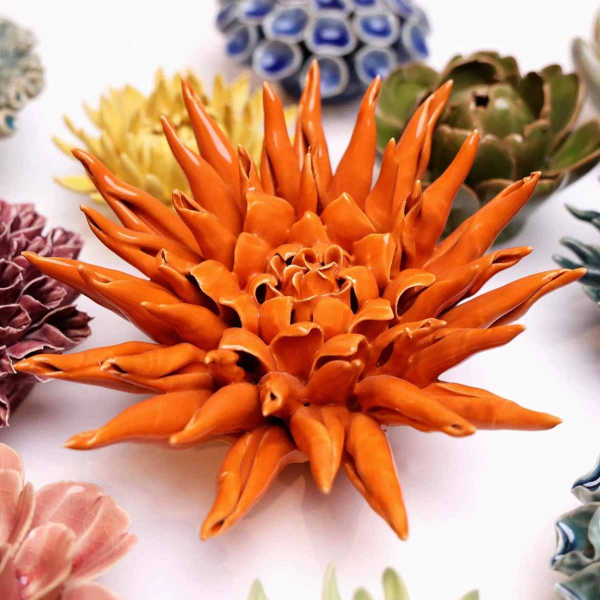 Chive UK - Ceramic Flower Wall Art - Large Orange 12 Lifestyle