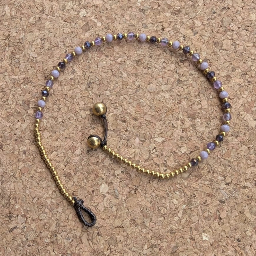 Crystal Healing Anklets - Amethyst - Anxiety - Purple Close