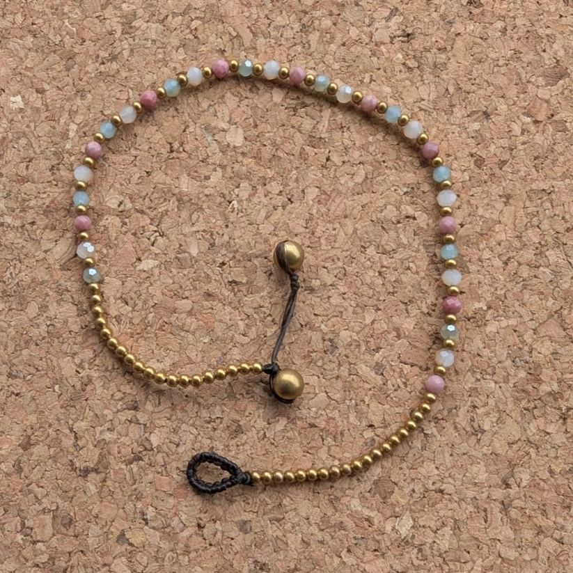 Crystal Healing Anklets - Rhodonite - Balance - Pastel Close