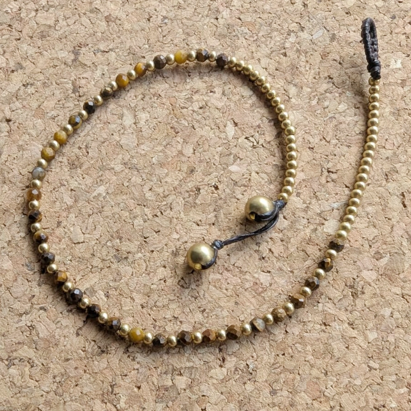 Crystal Healing Anklets - Tigers Eye - Courage - Gold Close