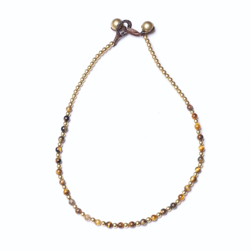 Crystal Healing Anklets - Tigers Eye - Courage - Gold