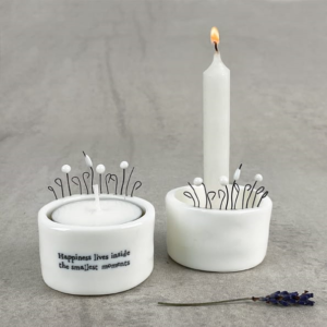 East of India - Tealight Holder - Happiness Lives Inside - Lit Up