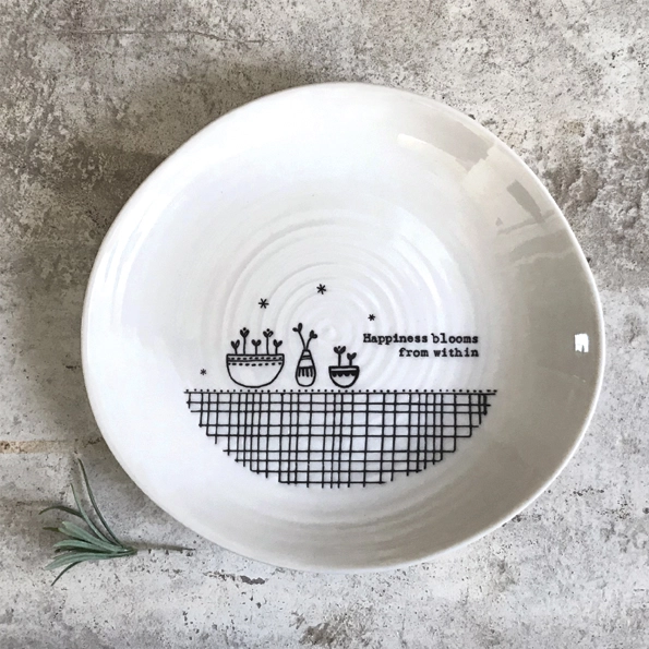 East of India - Dishes shallow Cross Hatch - Happiness Bloom From Within - 6041
