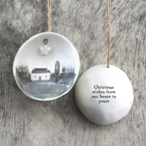 East Of India - Half Porcelain Bauble - Christmas Wishes Our House - 6566