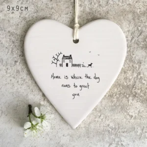 East of India - Round Hanging Heart - Home Dog Greets you - 6206