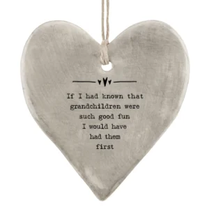 East Of India - Hanging Rustic Heart - Grandchildren Were Good Fun - 7406 Close Up