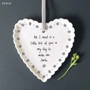 East Of India - Scallop Hanging Heart - All I Need Is - 6277
