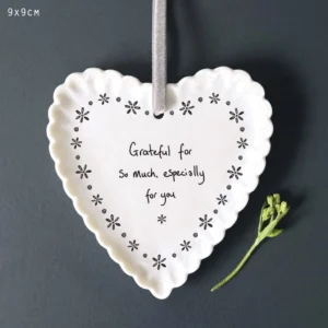 East Of India - Scallop Hanging Heart - Grateful For So Much - 6276
