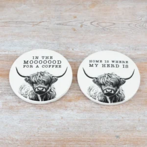 Glazed Ceramic Highland Cow Sentiment Coaster - Collection