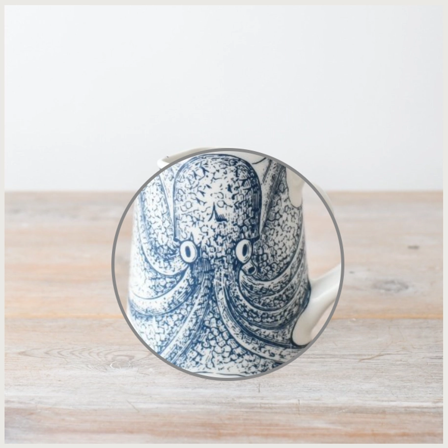 Glazed Small Ceramic Jug - Octopus Close Up