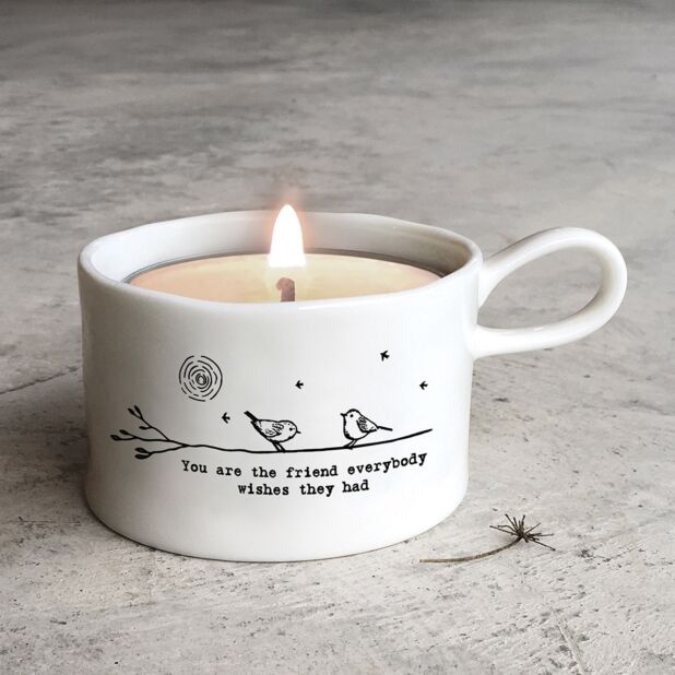 Handled Mug - Candle Holder with Tin Candle Set - You Are The Friend - Lit