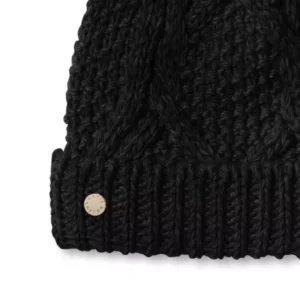 Katie Loxton - Cable Knit Bobbl Hat - Black Close up