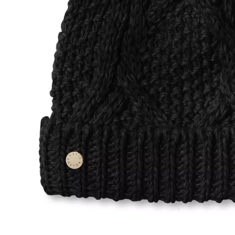 Katie Loxton - Cable Knit Bobbl Hat - Black Close up