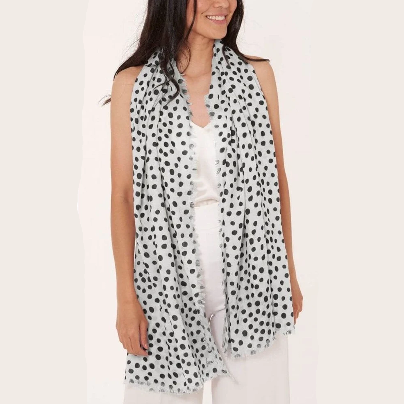 Katie Loxton - Dalmatian Scarf White and Blue KLS198 - Model