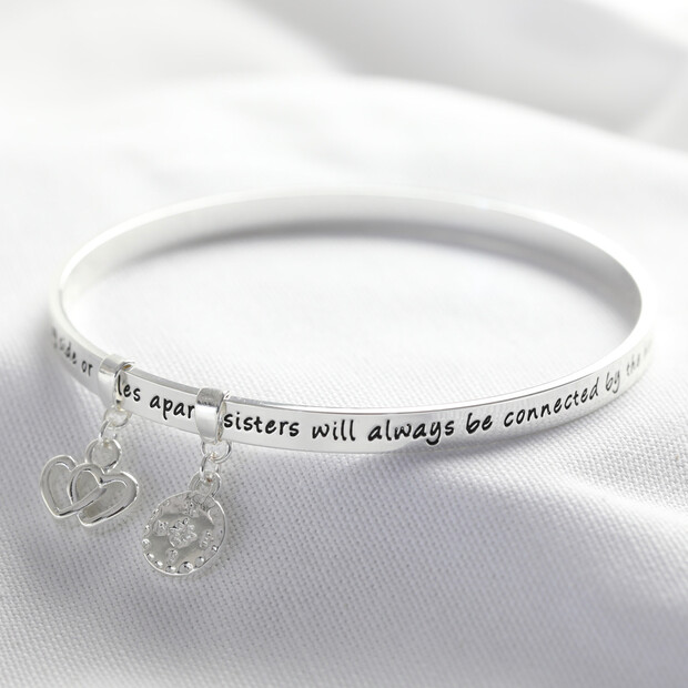 Meaningful Words Bangle Silver Plated - Sisters