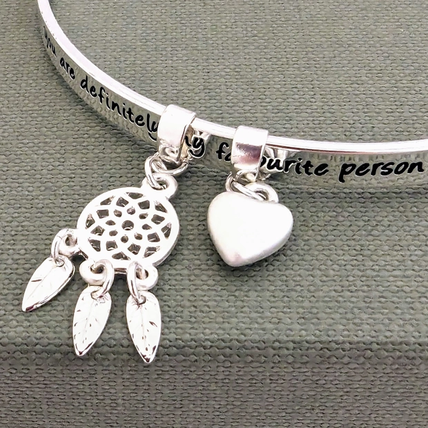 Meaningful Words Bangle Silver Plated - Friend - Close up