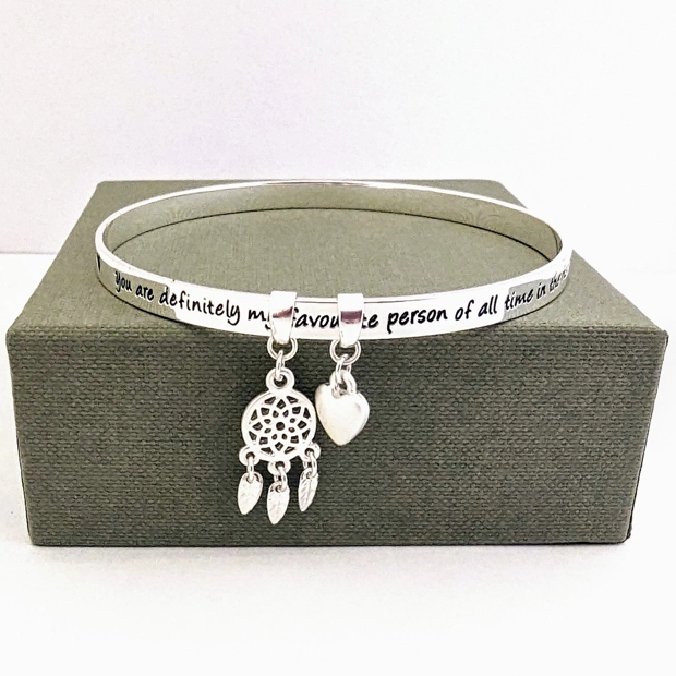 Meaningful Words Bangle Silver Plated - Friend - Hanging Charms