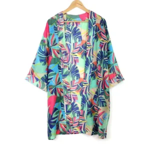 POM - Kimonos - Bright Turquoise Mix Tropical Print - Long Length - 10075
