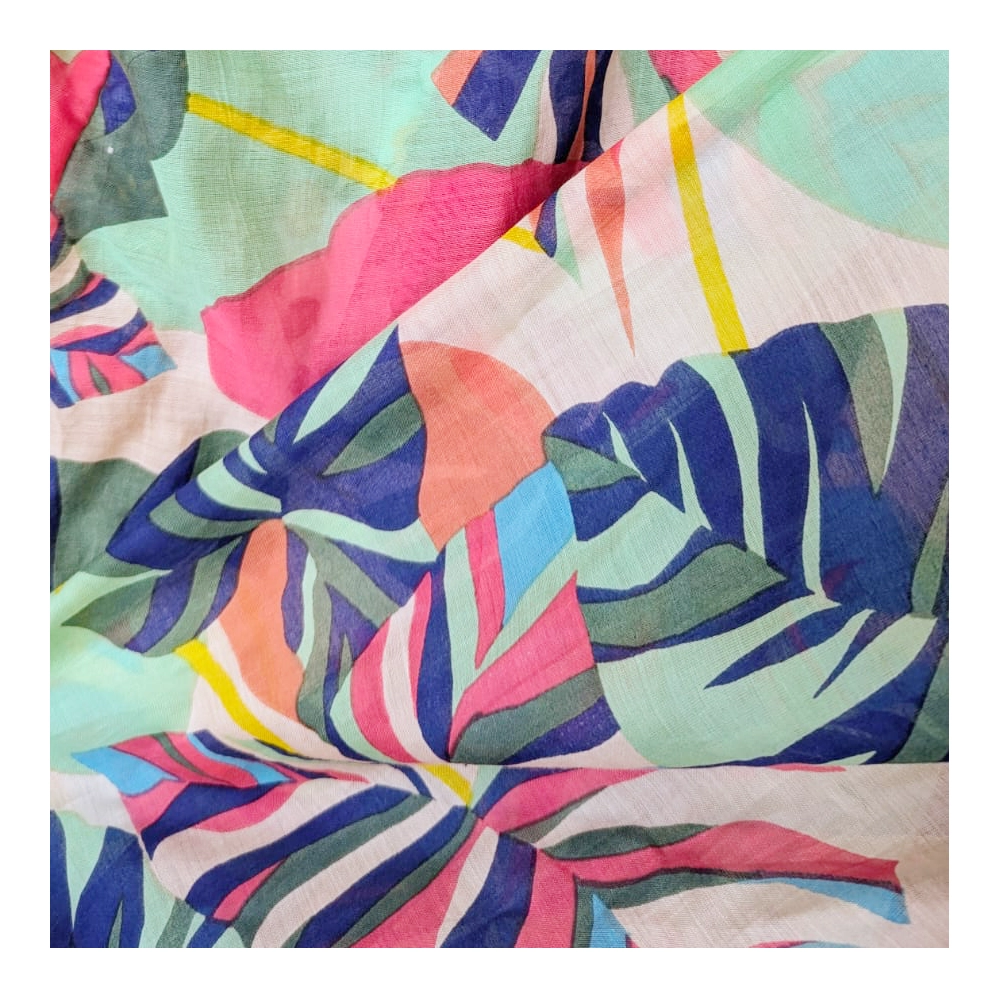 POM - Kimonos - Bright Turquoise Mix Tropical Print - Long Length - 10075 Close Up