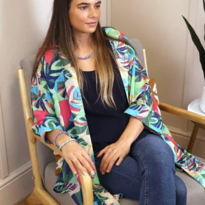 POM - Kimonos - Bright Turquoise Mix Tropical Print - Long Length - 10075 Model